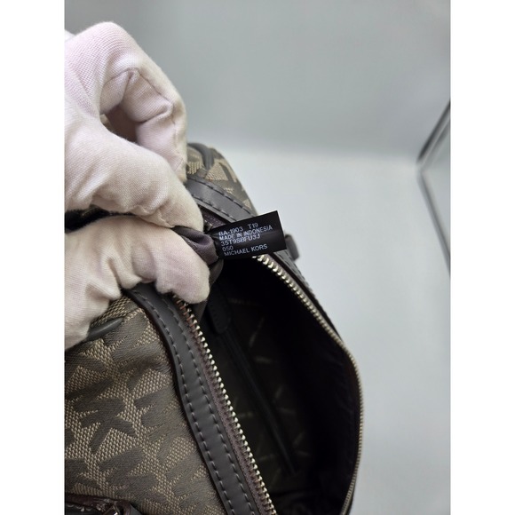 Michael Kors Monogram Satchel Handbag‎ Gray Canvas Leather Top Handle Bag MK - Picture 9 of 12